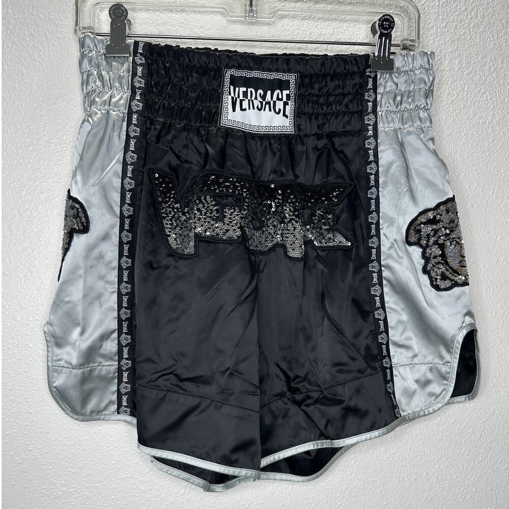 Versace Muay Thai Boxing Shorts Black & Silver Sequin 48 / M